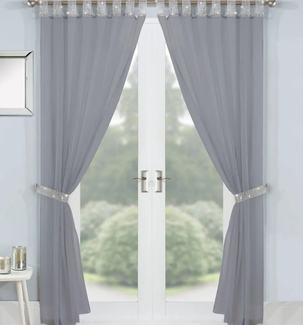 Dubai Grey Diamante Tab Top Curtains