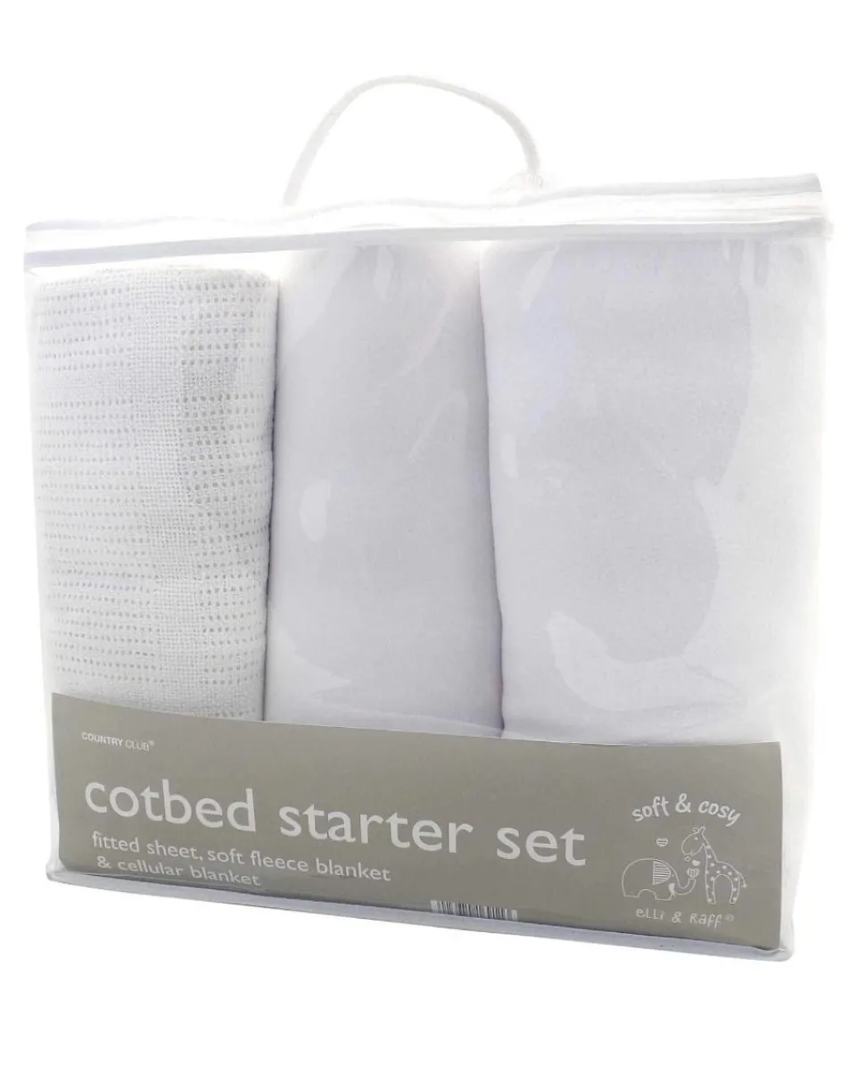 Eli & Raff Cot Bed Starter Blanket Set White