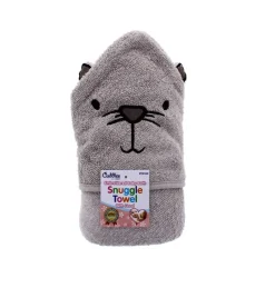 Embroidered Snuggle 100% Cotton Hooded Towel Grey