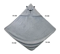 Embroidered Snuggle 100% Cotton Hooded Towel Grey