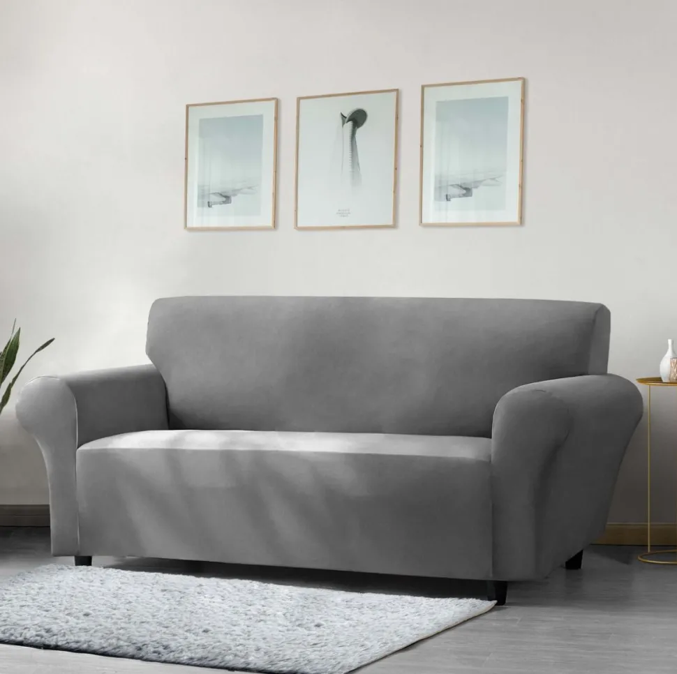 Faux Mink Velvet Sofa Cover Charcoal
