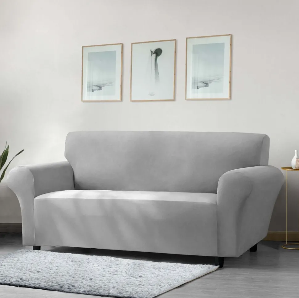 Faux Mink Velvet Sofa Cover Silver