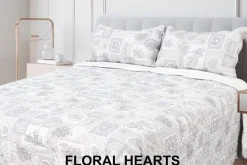 Floral Hearts Reversible Patchwork Bedspread/Throw