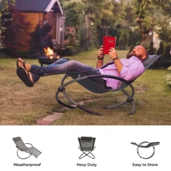 GardenKraft Outdoor Rocking Sun Lounger Grey