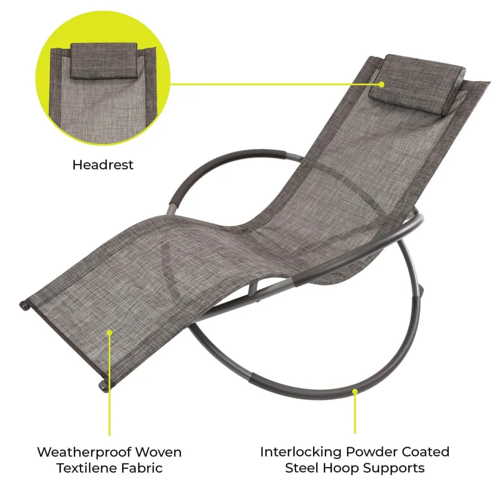 GardenKraft Outdoor Rocking Sun Lounger Grey