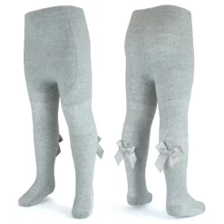 Girls Christmas Tights Grey Bow