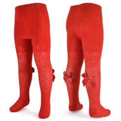 Girls Christmas Tights Red Bow