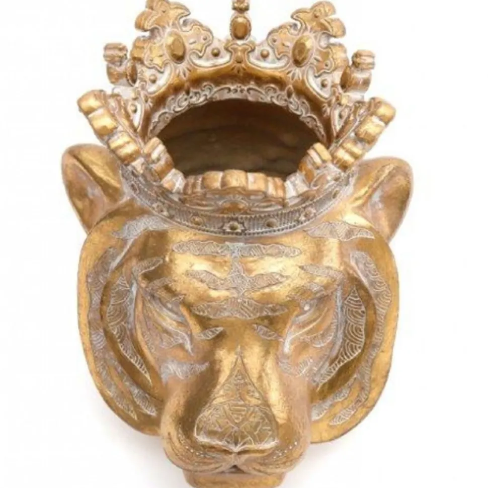 Gold Tiger With Crown Planter 25cm