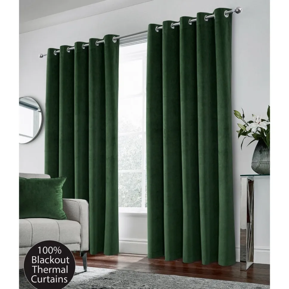 Hampton 100% Blackout Eyelet Curtains Green