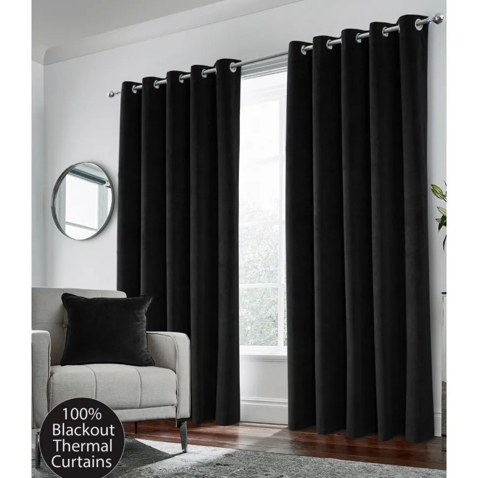 Hampton 100% Blackout Eyelet Curtains Black
