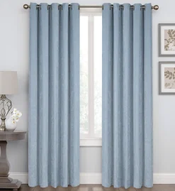 Herringbone Eyelet Readymade Curtains Light Blue