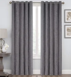 Herringbone Eyelet Readymade Curtains Charcoal