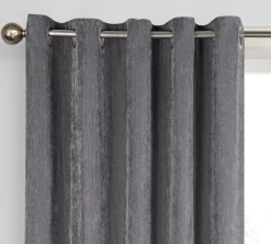 Herringbone Eyelet Readymade Curtains Charcoal