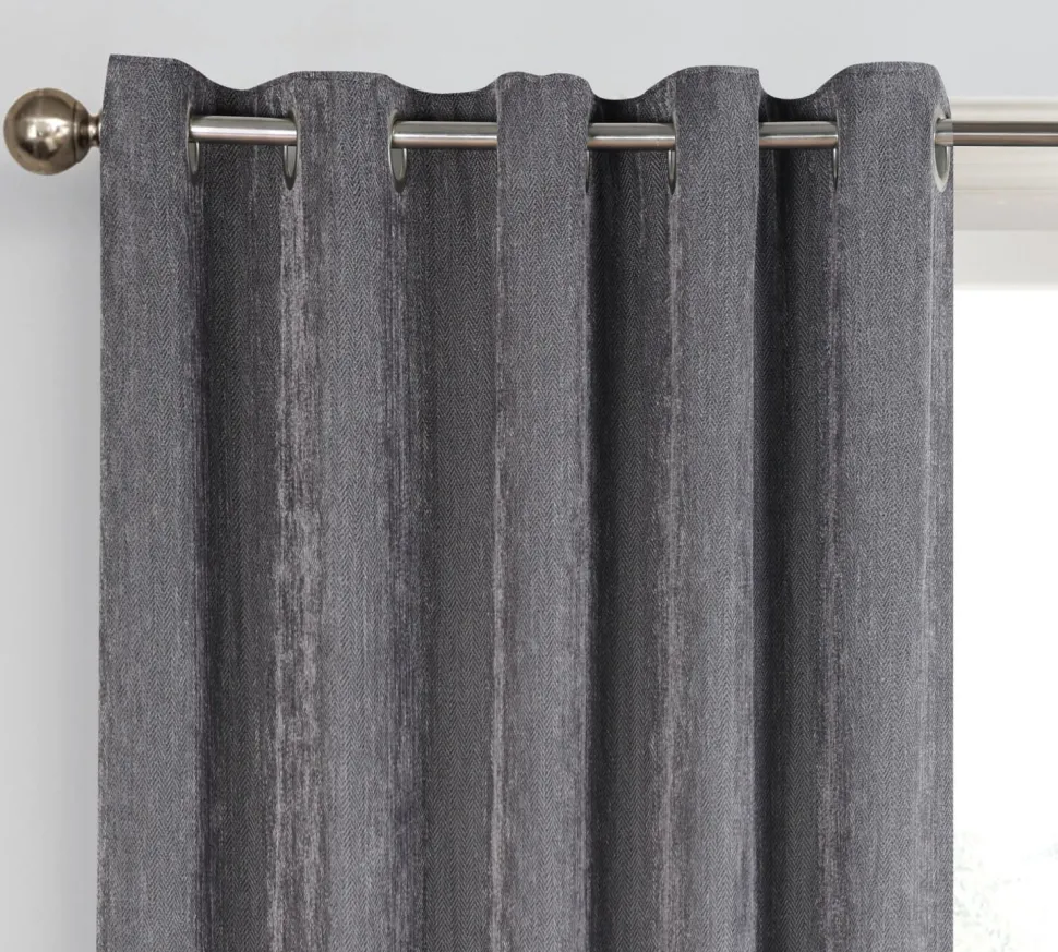 Herringbone Eyelet Readymade Curtains Charcoal