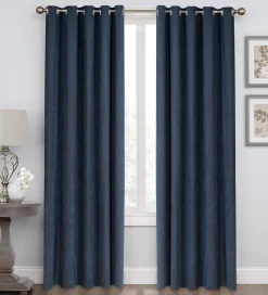 Herringbone Eyelet Readymade Curtains Navy
