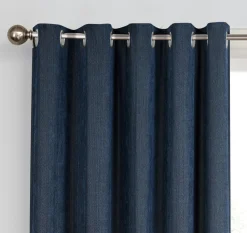 Herringbone Eyelet Readymade Curtains Navy