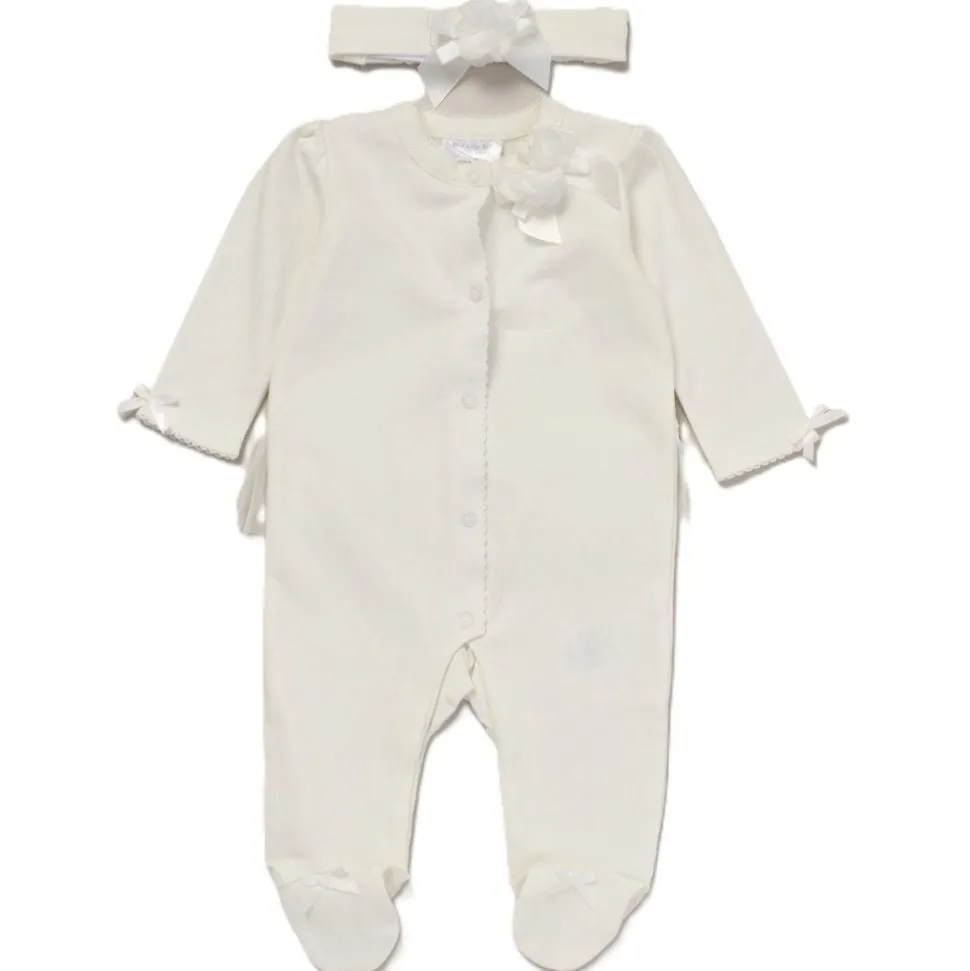 Ivory Floral Bow Sleepsuit & Headband Set