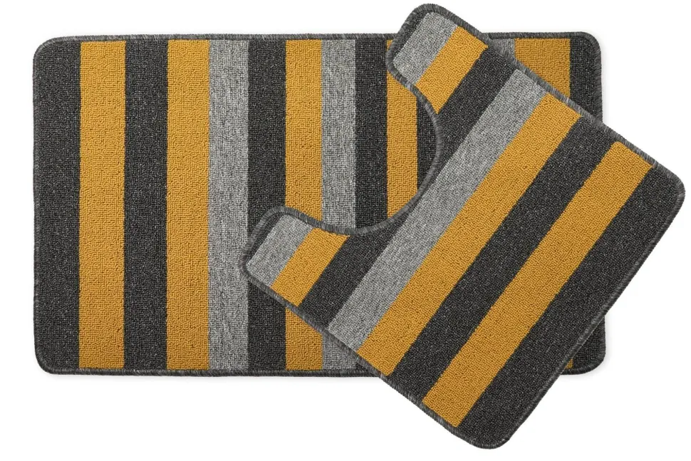 Jersey Stripe Non-Slip 2pc Bath Mat Set Ochre