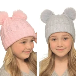 Kids Cable Knit Pom Pom Hat