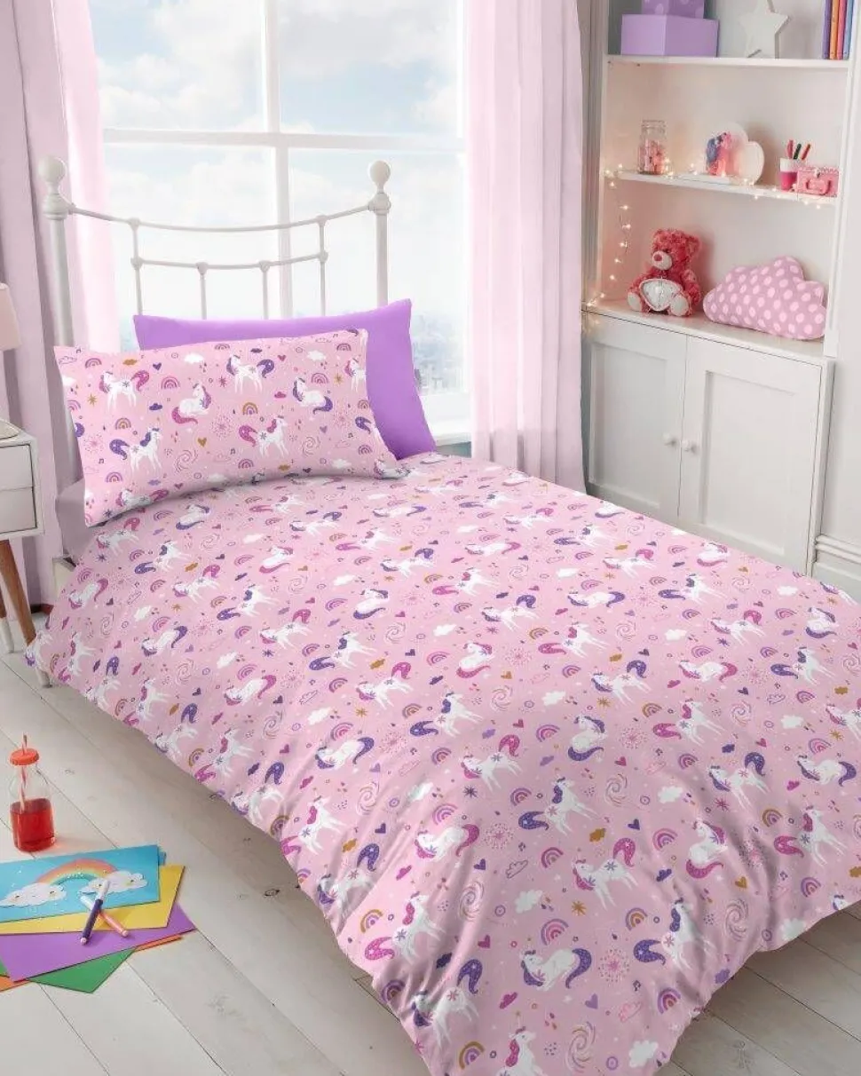 Kids Soft Touch Duvet Cover Set Single Unicorn