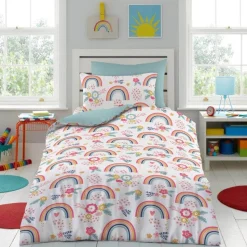 Kids Soft Touch Duvet Cover Set Single Rainbow