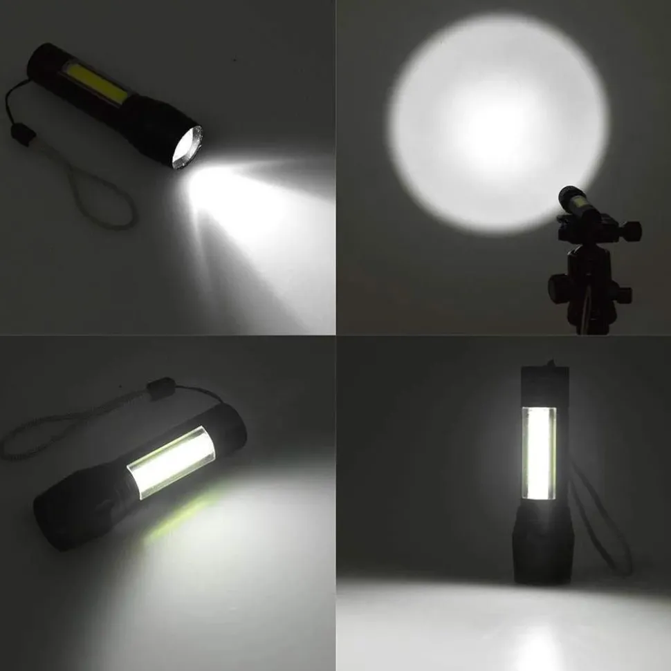 Kingavon Compact Rechargeable Aluminium XPE COB Torch with Zoom - Black