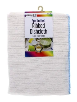 Knitted Ribbed Dish Cloths 5 Pack
