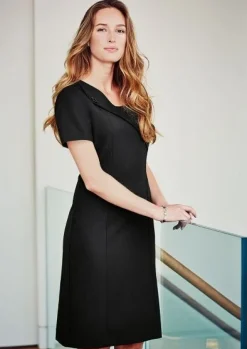 Ladies Lapel Dress - Black