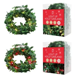 Light Up Holly Garland 3.9m