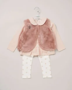 Lily & Jack Faux Fur Gilet 3-Piece Pink Apple Outfit Set