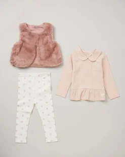 Lily & Jack Faux Fur Gilet 3-Piece Pink Apple Outfit Set