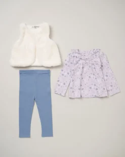 Lily & Jack Faux Fur Gilet 3-Piece Lilac Floral Outfit Set