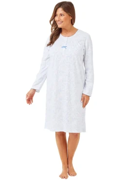 Marlon Floral Print Blue Long Sleeve 100% Cotton Nightdress
