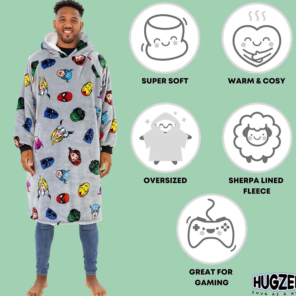 Marvel Comics Face Oversized Hugzee Wearable Fleece Hoodie – Large