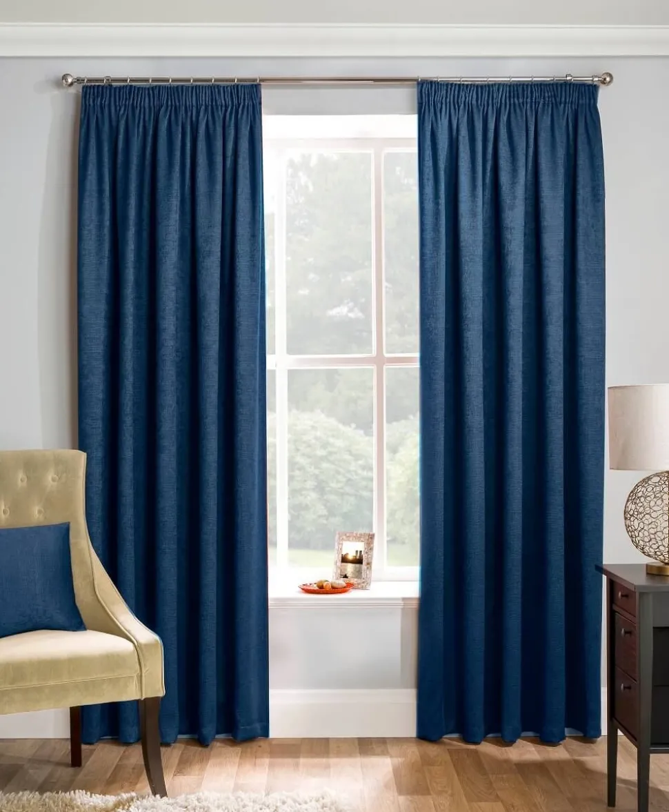 Matrix Navy Thermal Tape Top Curtains by Enhanced Living