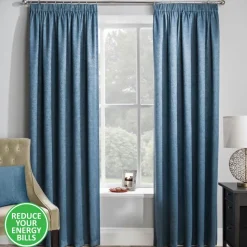 Matrix Teal Thermal Tape Top Curtains