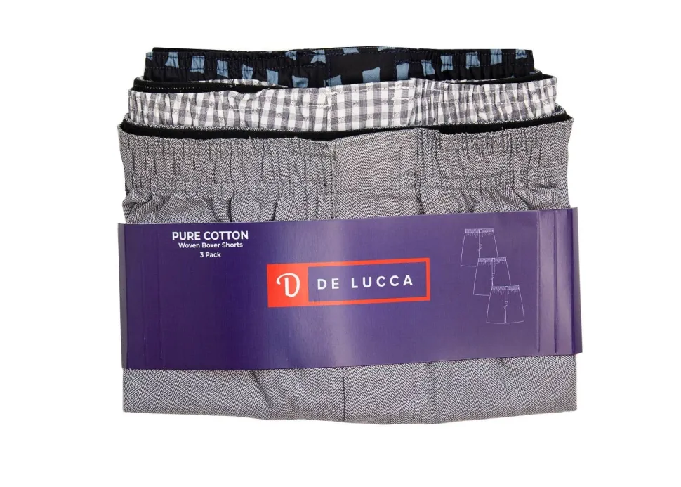 Men's 100% Cotton De Lucca 3 Pack Boxers Grey Mix