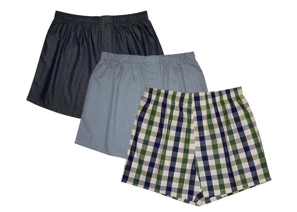 Men's 100% Cotton De Lucca 3 Pack Boxers Dark Green Mix