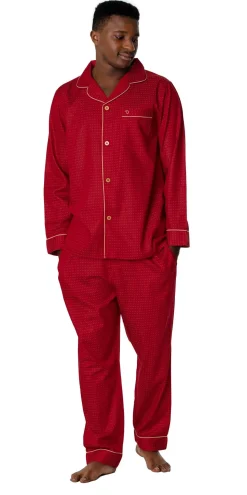 Men's 100% Cotton De Lucca Pyjamas Red Dobby