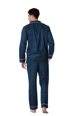 Men's 100% Cotton De Lucca Pyjamas Navy Tree Print