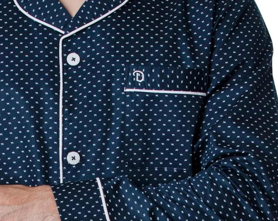 Men's 100% Cotton De Lucca Pyjamas Navy Tree Print