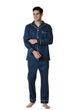 Men's 100% Cotton De Lucca Pyjamas Blue ZZ Print