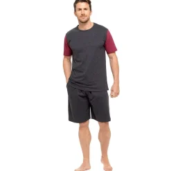 Mens 100% Cotton Plain T-Shirt & Short Pyjama Set Red