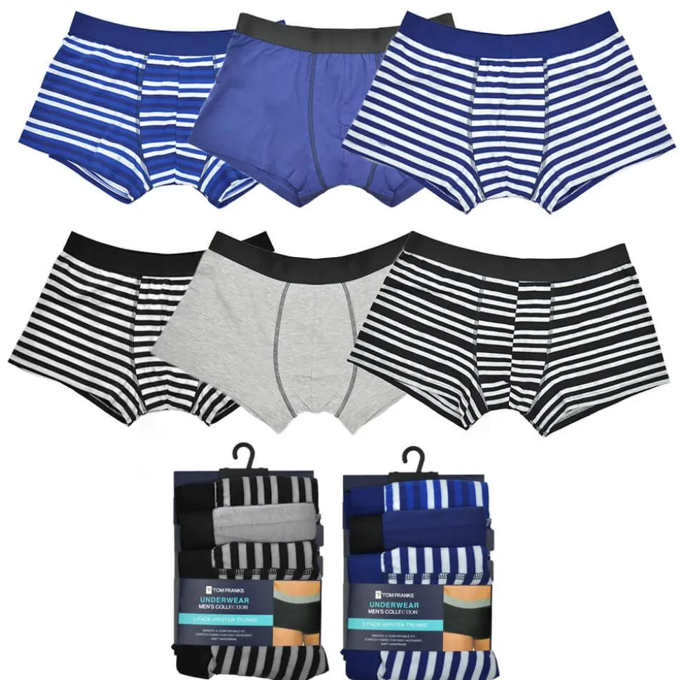 Men's 3 Pack Hipster Cotton Trunks Stripes