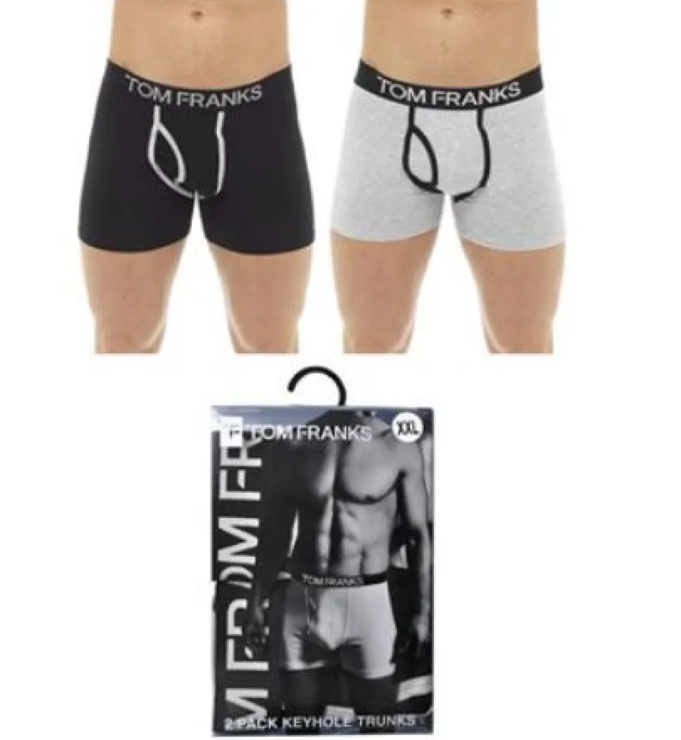 Mens 2 Pack Keyhole Boxers Black Grey