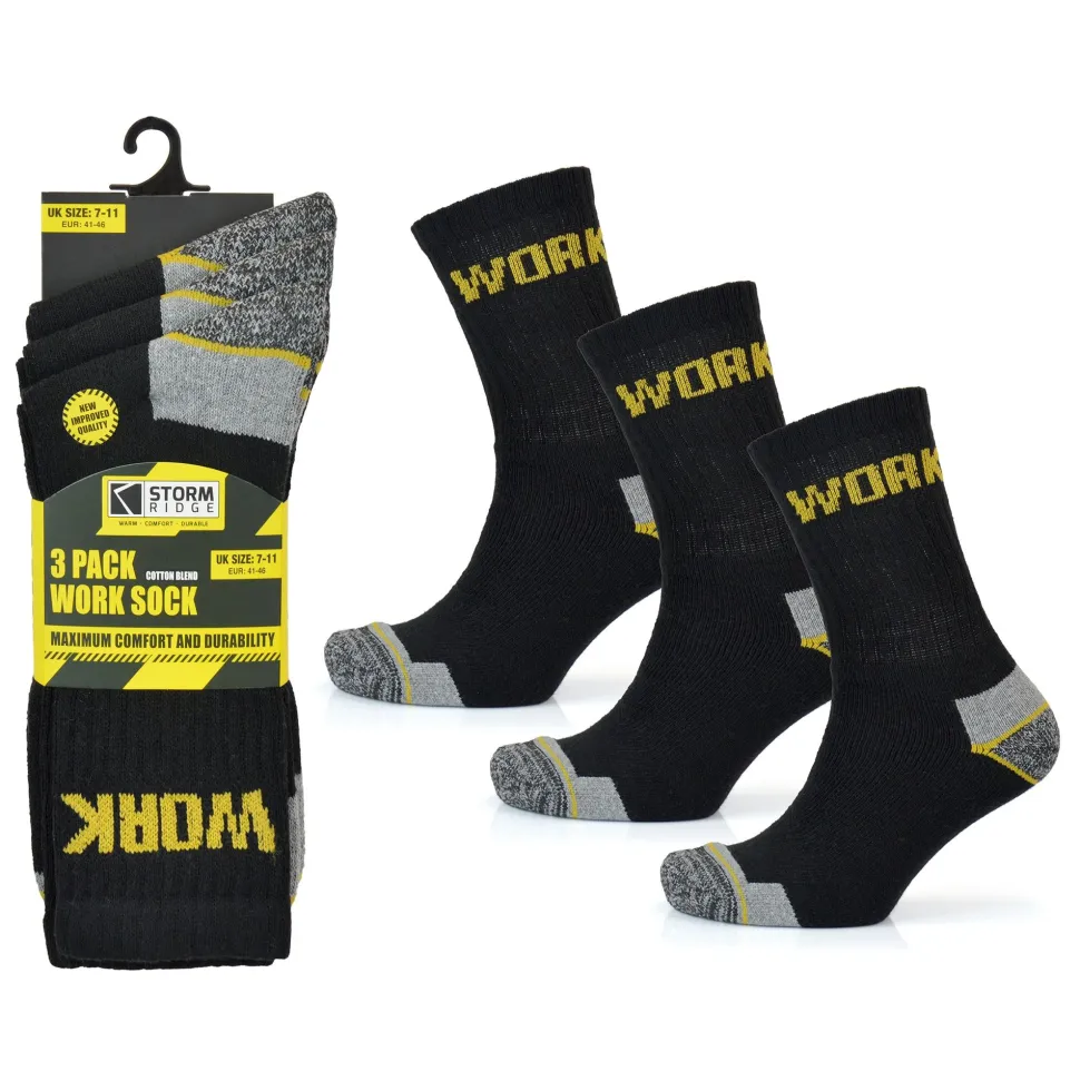 Men's 3 Pack Work Socks Black