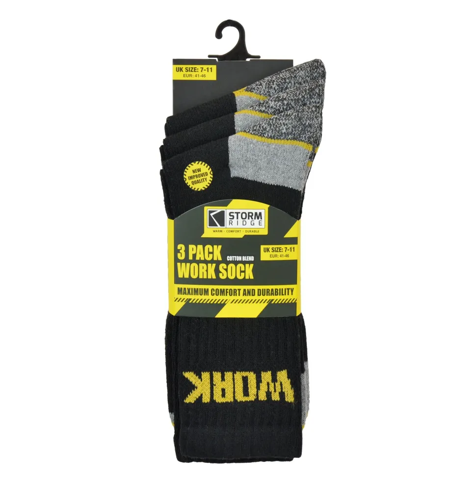 Men's 3 Pack Work Socks Black
