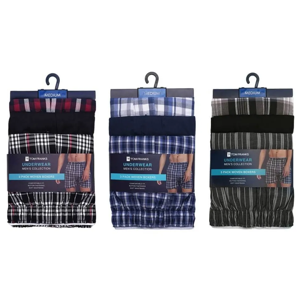 Men's 3 Pack Woven Check Boxer Shorts