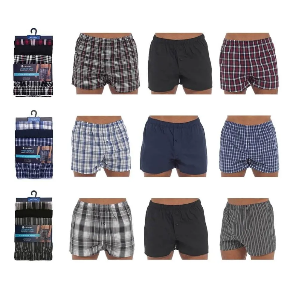 Men's 3 Pack Woven Check Boxer Shorts