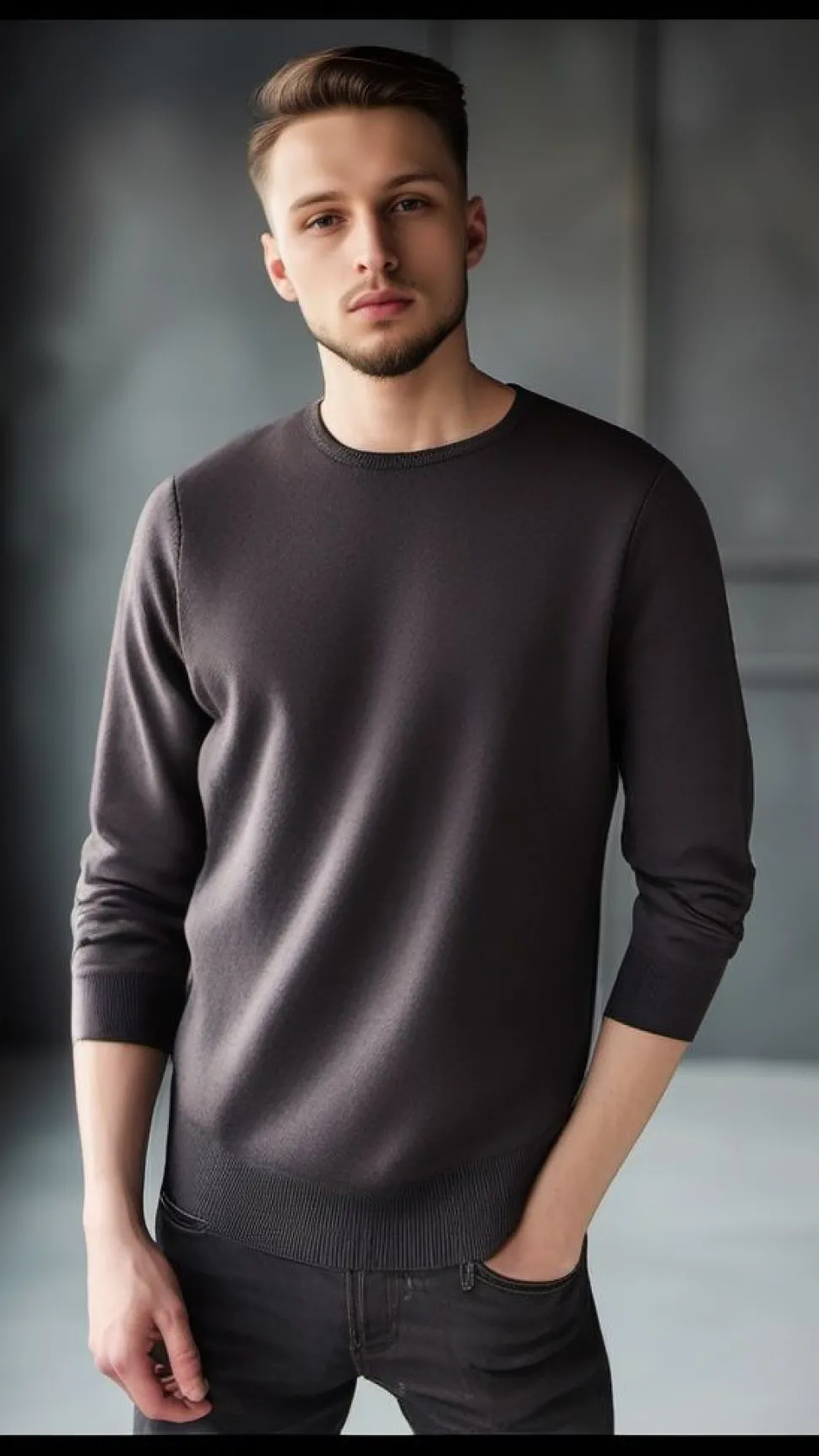 Men's Badger Round Neck Sweatshirt Ebony Grey by Kensington